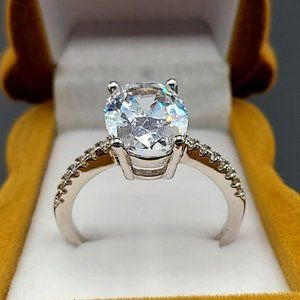 Large Oval Crystal Display Piece Engagement Ring Jewelry Silver